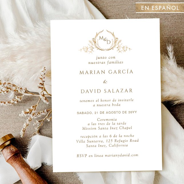 Invitation Spañol, Elegante Boda con Monograma color Oro    (Créateur téléchargé)