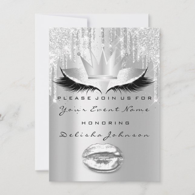 Invitation Spark Sweet 16th Drip Maquillage nuptiale gris de  (Devant)
