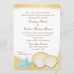 Invitation Sparkle Beach Sea Shell Aqua et Gold Mariage