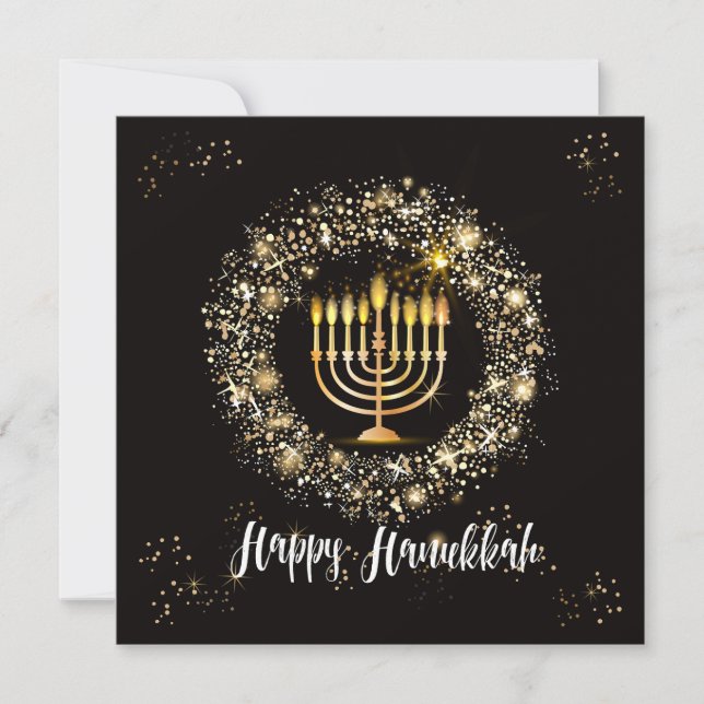 Invitation Sparkle Menorah Hanoukka (Devant)