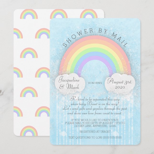 Invitation Sparkle Pastel Rainbow Douche Par Courrier Invitat (Devant / Derrière)