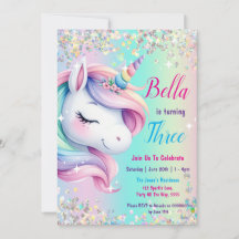 Sparkle Pastel Rainbow Unicorn Anniversaire Invita