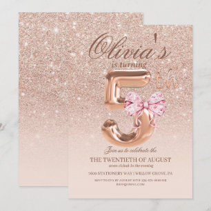 Invitation Sparkle Rose Gold Moderne 5e fête d'anniversaire