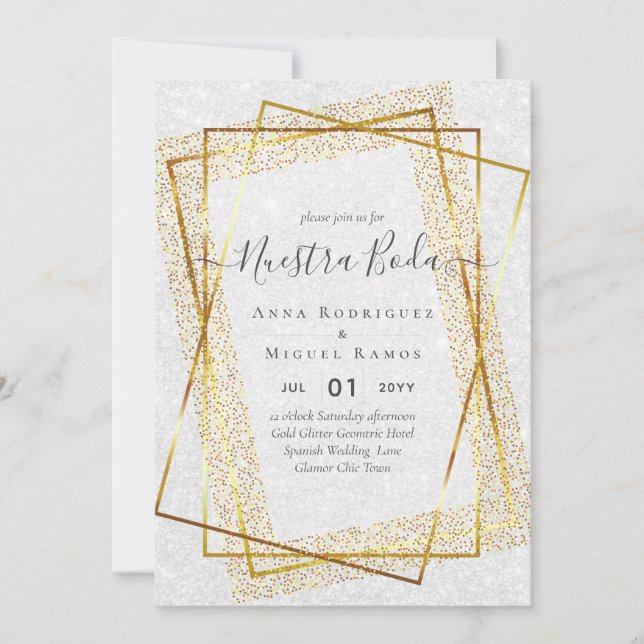 Invitation Sparkle Silver Nuestra Boda Bilingue (Devant)