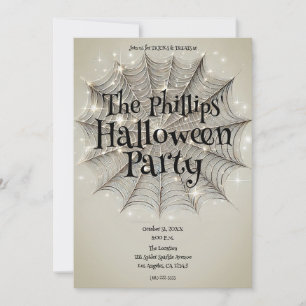 Invitation Sparkle Spiderweb Whimsical Tan Halloween Party