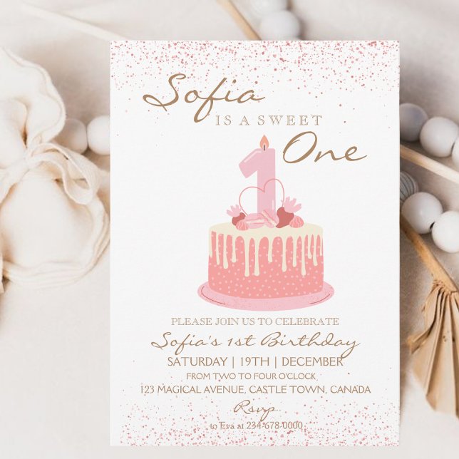 Invitation Sparkle Sweet Un 1er anniversaire fête (Créateur téléchargé)