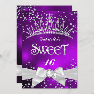 Invitation Sparkle Tiara Sweet 16 parti violet