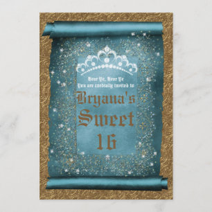 Invitation Sparkle Turquoise & Gold Diamond Tiara Scroll