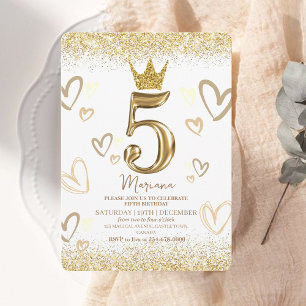 Invitation Sparkles Gold Princess Crown 5e anniversaire