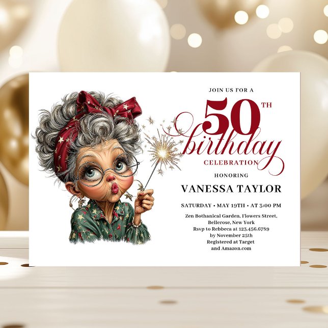 Invitation Sparkling 50th party funny woman quirky invite (Sparkling 50th party funny woman quirky invite)