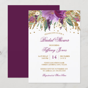 Invitation Sparkling Amethyst Floral Aquarelle Enterrement de