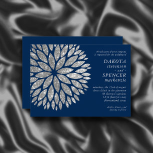 Invitation Sparkling Dahlia Mariage gris argent bleu marine