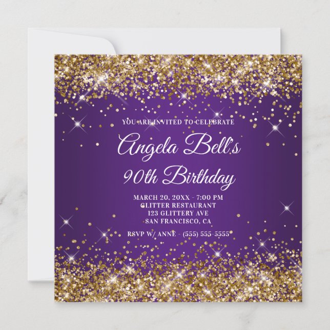 Invitation Sparkly Gold Parties scintillant Royal Purple 90e  (Devant)