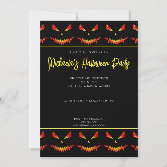 Invitation Sparkly Jack O'Lantern motif d'Halloween noir (Devant)