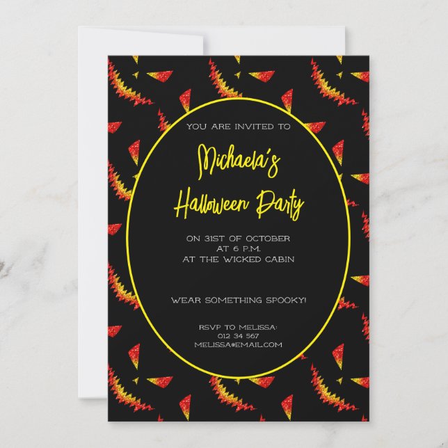 Invitation Sparkly Jack O'Lantern motif d'Halloween noir (Devant)