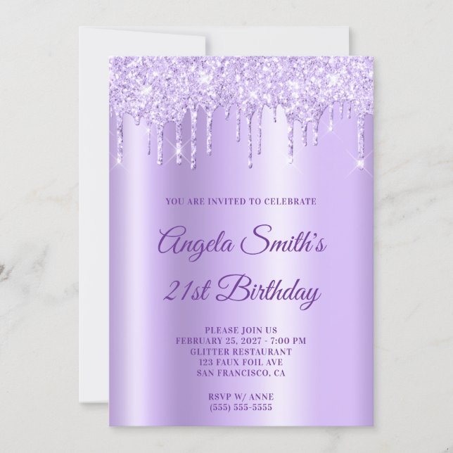 Invitation Sparkly Pale Purple Glitter Drips Lavender Ombre (Devant)