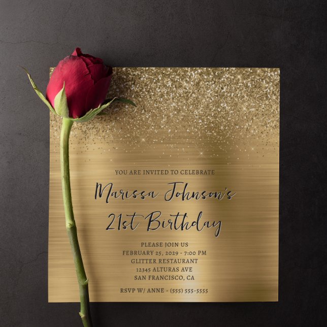 Invitation Sparkly Parties scintillant Gold Foil 21e annivers (Sparkly Glitter Gold Foil 21st Birthday Invitation)