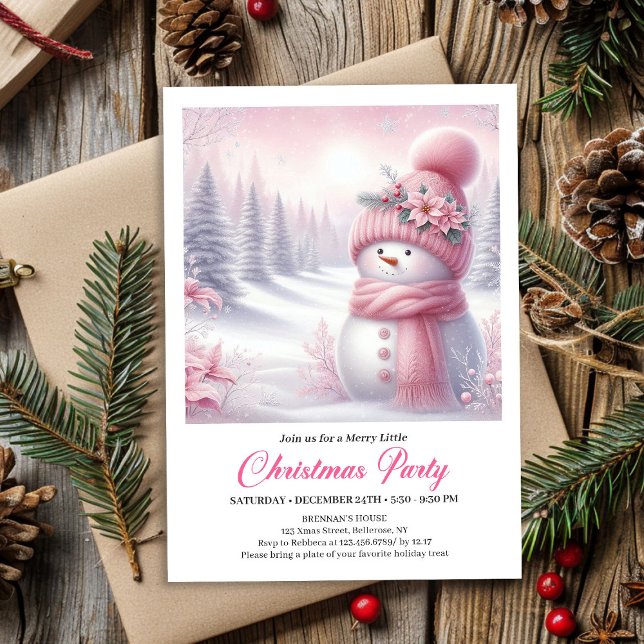 Invitation Sparkly Pink Snowman Editable Christmas Invite  (Sparkly Pink Snowman Editable Christmas Invite Download)