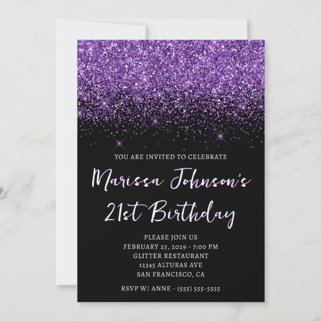 Invitation Sparkly Royal Purple Parties scintillant Noir 21e  (Devant)
