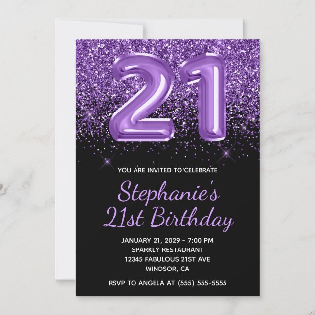 Invitation Sparkly Royal Purple Parties scintillant Noir Numé (Devant)