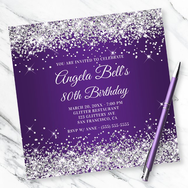 Invitation Sparkly Silver Parties scintillant Royal Purple 80 (Créateur téléchargé)