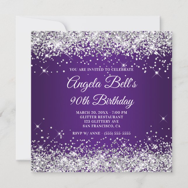 Invitation Sparkly Silver Parties scintillant Royal Purple 90 (Devant)