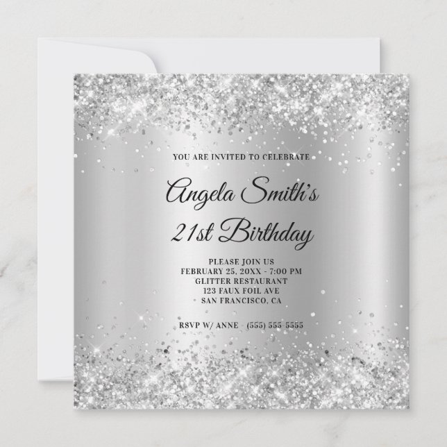 Invitation Sparkly Silver Parties scintillant Satin Shimmer 2 (Devant)