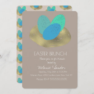 Invitation Specké Oeuf de Pâques Gold Dîner de nid Brunch Fam