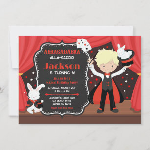 Invitation Spectacle de Magie Garçon Magicien Fête d'Annivers