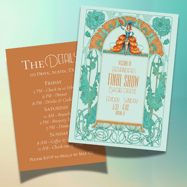 Invitation Spectacle final de la mariée Showgirl Bachelorette (Celebrate your Bride-to-be's final act with this Bride's Final Show Showgirl Bachelorette Itinerary!)