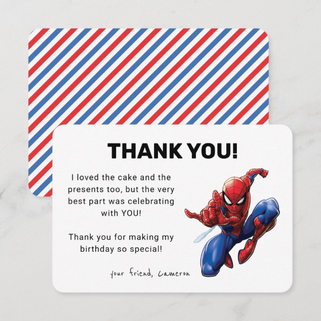 Invitation Spider-Man Birthday Thank You (Devant / Derrière)