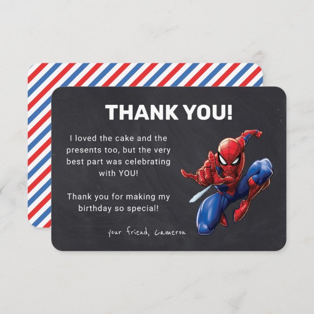Invitation Spider-Man Chalkboard Birthday Thank You (Devant / Derrière)