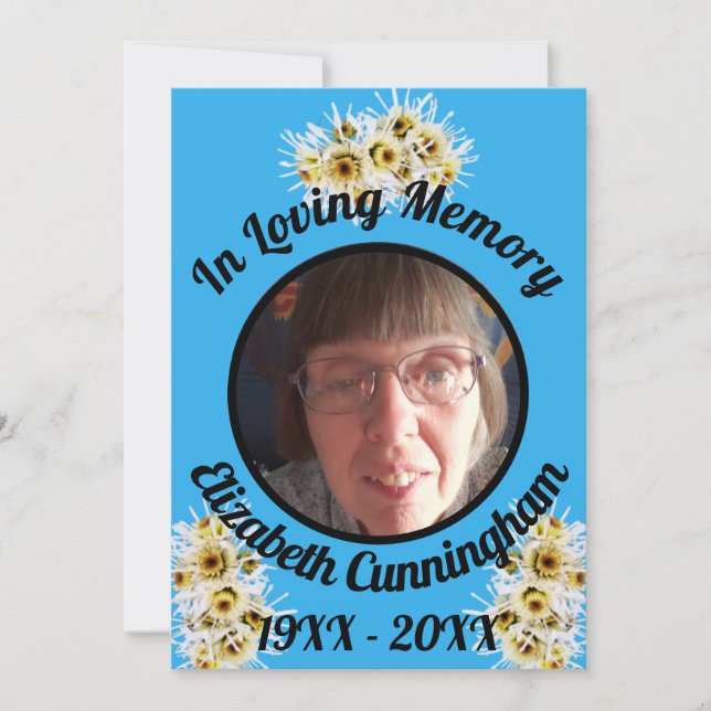 Invitation Spider Mums Photo Blue Memory Citation Memorial (Devant)