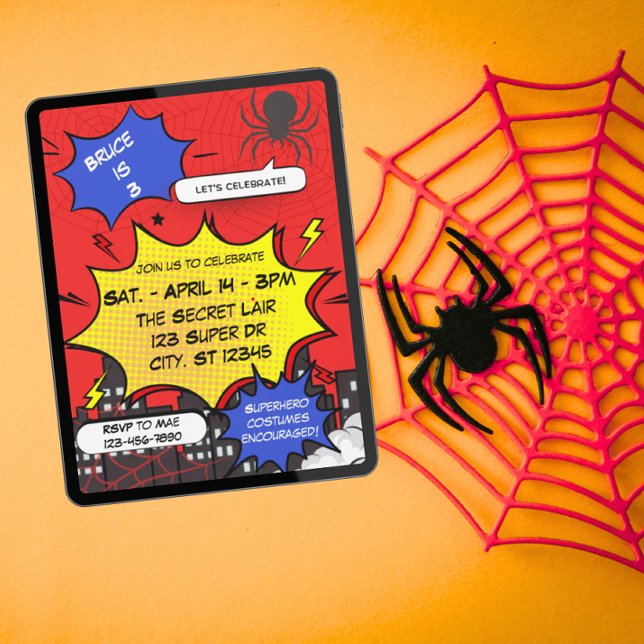 Invitation Spider Superhero Comic Birthday (Créateur téléchargé)