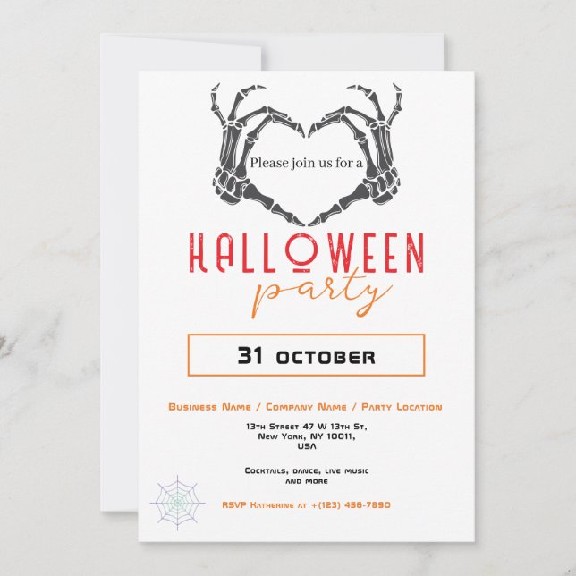 Invitation Spider Wave Skeleton Halloween Party (Devant)
