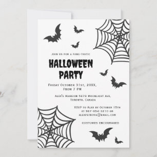 Invitation Spider Web Bat Éffrayant Black White Halloween Par
