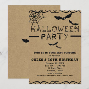 Invitation Spider Web et chauves-souris jolie fête costumée d