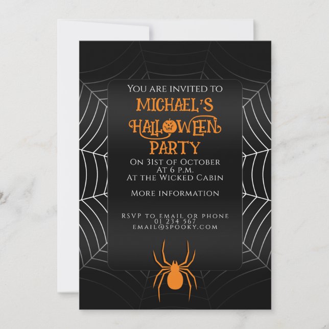 Invitation Spider web noir blanc orange fête d'Halloween (Devant)