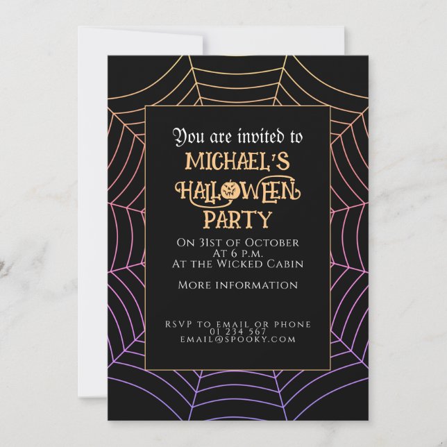 Invitation Spider web noir violet orange fête d'Halloween (Devant)