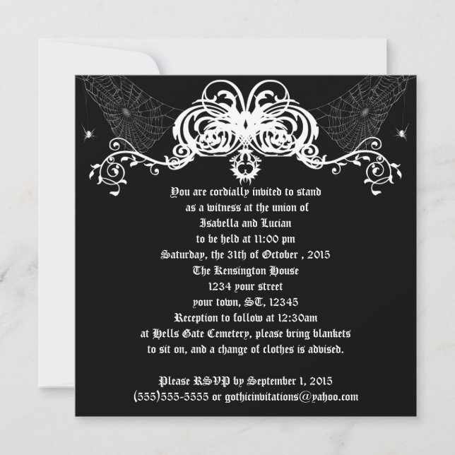 Invitation Spider Web Vines Goth Mariage (Devant)