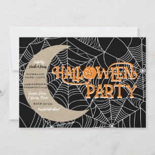 Invitation Spiderweb Crescent Moon Halloween Costume Party