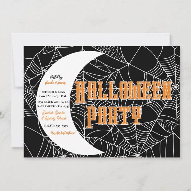 Invitation Spiderweb Crescent Moon Halloween Costume Party (Devant)