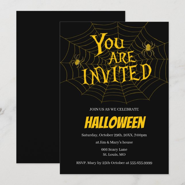 Invitation Spiderweb Vous Êtes Invité Halloween Party (Devant / Derrière)