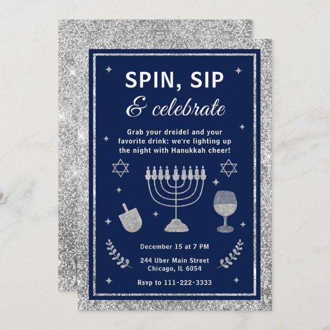 Invitation Spin, Sip & Celebrate Hanukkah Party (Devant / Derrière)