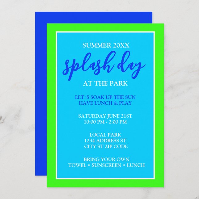 Invitation Splash Day Fun Kids Summer Event (Devant / Derrière)