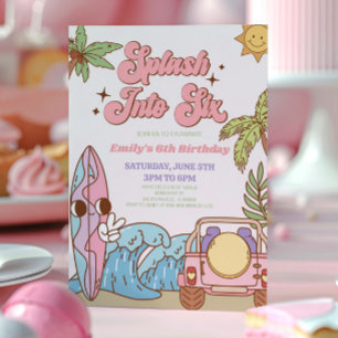 Invitation Splash Into Six Retro Super 6ème anniversaire fête