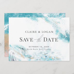 Invitation Splashing Blue Waves Coastal Wedding Enregistrer l