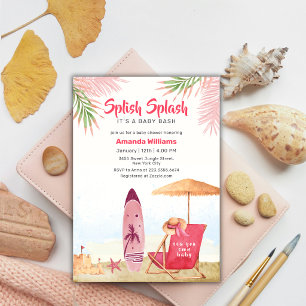 Invitation Splish Splash Aloha Planche de Surf Fête Prénatale