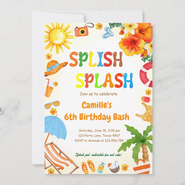 Invitation Splish Splash Anniversaire Bash Pool fête (Devant)