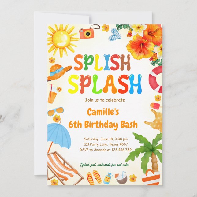Invitation Splish Splash Anniversaire Bash Pool fête (Devant)